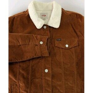 Wrangler Corduroy Jacket Men’s XL Rust Brown Sherpa Lined Trucker Pockets